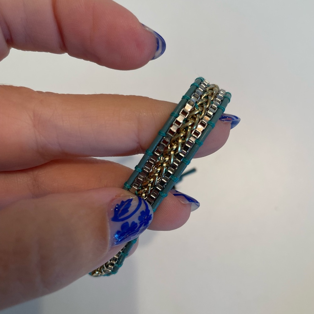 Stella & Dot Foundation Bracelet Teal with Gold and Silver Tones - Picture 2 of 8